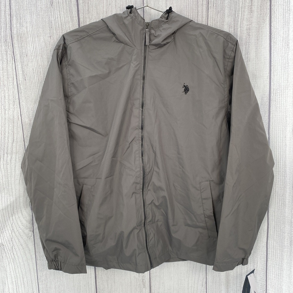 US Polo Assn Jacket Mens XXL Castle Rock Gray Windbreaker Coat Rain Resistent
